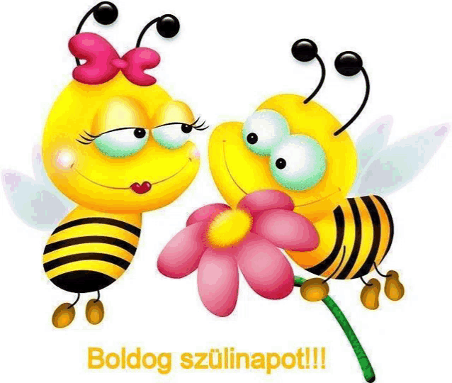 a couple of bees standing next to each other with the words boldog szullinapot