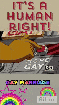 a cartoon says it 's a human right and gay marriage