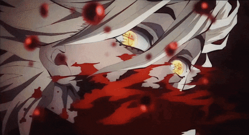 a close up of a cartoon character 's face with blood coming out of it