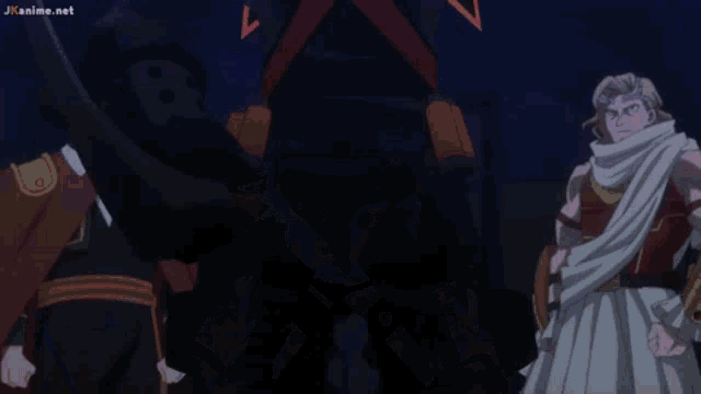 katsuki bakugo from my hero academia is holding a sword in his hand in a dark room .