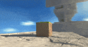 a block of grass is sitting on a sandy hill