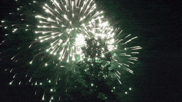 a green fireworks display with a tree in the background