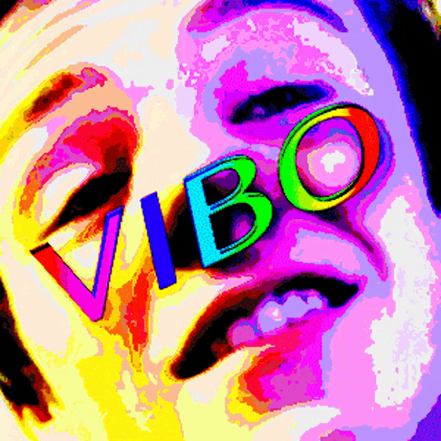 a colorful painting of a woman 's face with vibo written on it