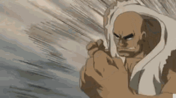 a bald man in a white karate uniform is fighting another bald man in a white karate uniform .