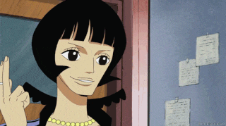 a cartoon character giving the middle finger in front of a wall with papers on it