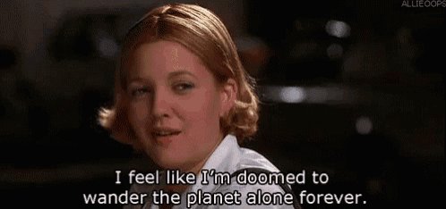 a woman is sitting in a room and talking about being doomed to wander the planet alone forever .