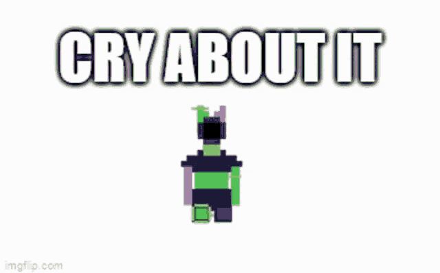 a pixel art of a person with the words cry about it