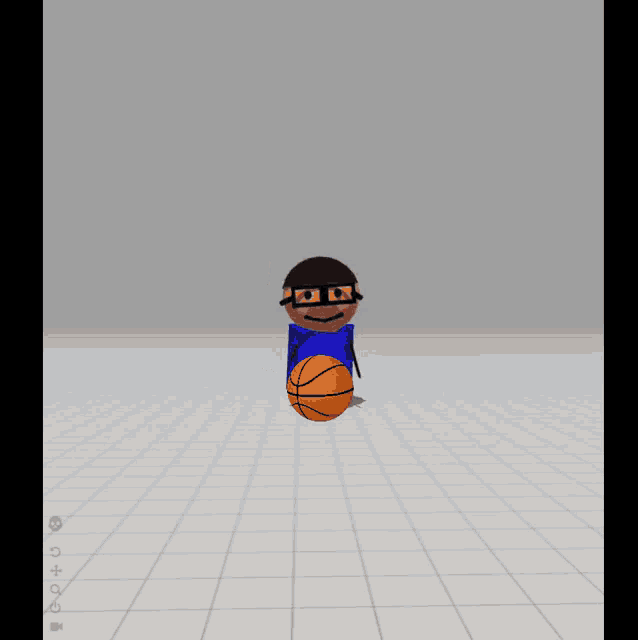 a cartoon character holding a basketball with the letter g on his face