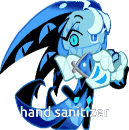 a cartoon character is holding a hand sanitizer in his right hand
