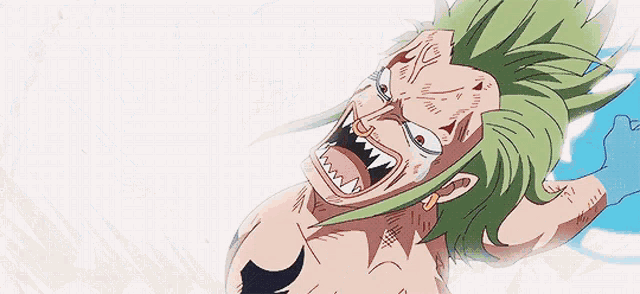 a drawing of a man with green hair and teeth