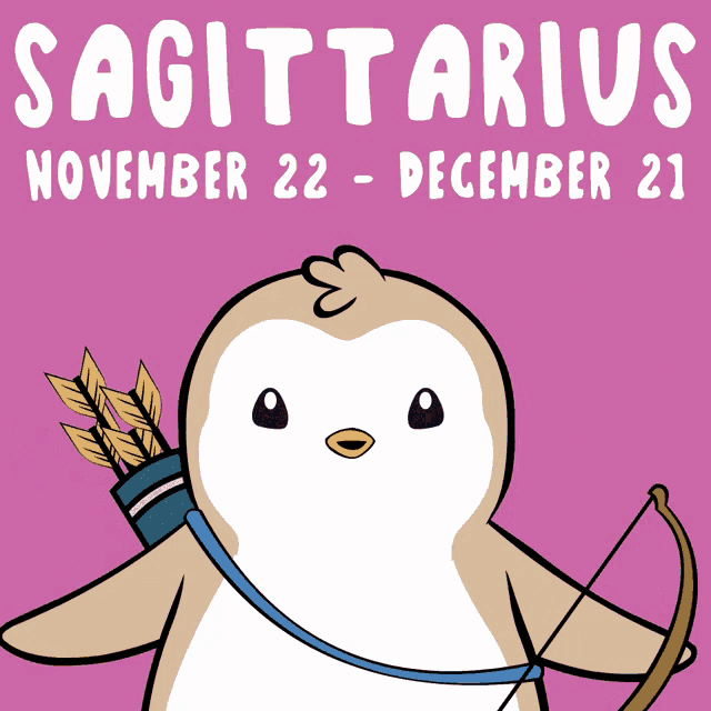 a penguin with a bow and arrow is a sagittarius