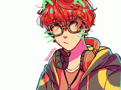 a drawing of a boy wearing headphones and a hoodie with the name yuushi on the bottom right