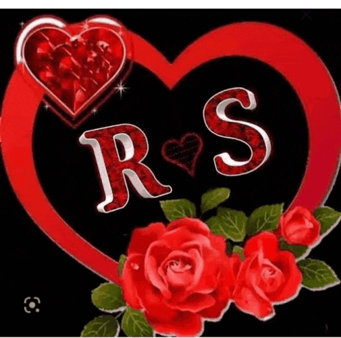 the letter r and s are written in a heart with red roses .