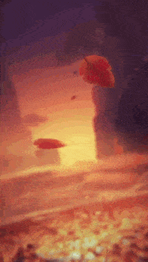 a painting of a leaf falling in the air