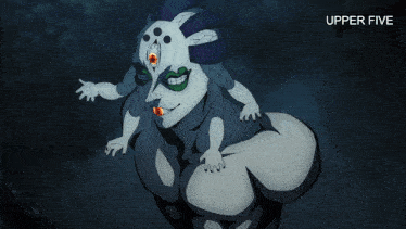 a cartoon drawing of a monster with upper five written on the bottom