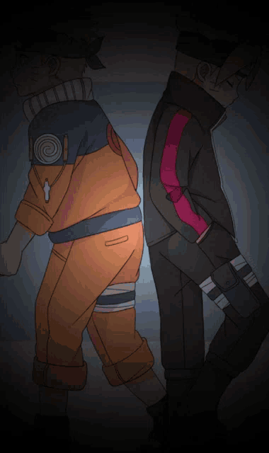 naruto and boruto are standing next to each other in the dark