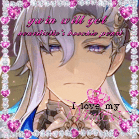 a picture of a boy with long white hair and the words " gw in will get pearlette 's boockie pearl "