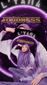 a woman in a hijab holds a sign that says loudness on it