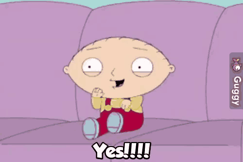 a cartoon character from family guy is sitting on a couch and saying yes .