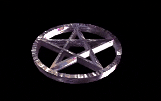 a silver pentagram with a black background