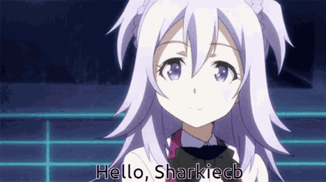 a picture of a girl with the words hello sharkiecb written below her