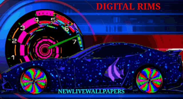 a digital rms advertisement with a car and a clock