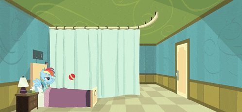a cartoon drawing of a hospital room with a pony laying in a bed