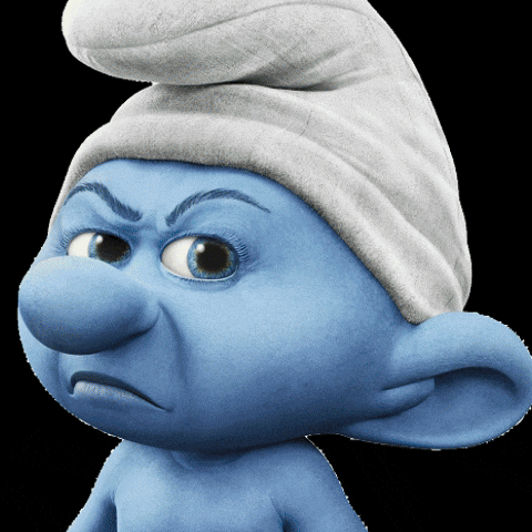 a smurf with a white hat on his head