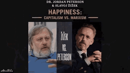 a blurry picture of a man with the words dr. jordan peterson & slavojitzer happiness capitalism vs. marxism