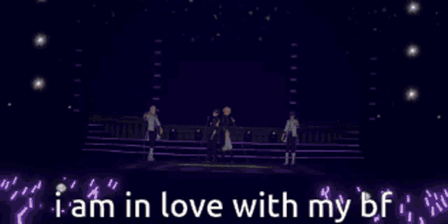 a couple of anime characters standing next to each other with the words " i am in love with my bf "
