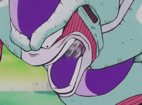 a close up of a cartoon character 's face with a purple tongue sticking out .
