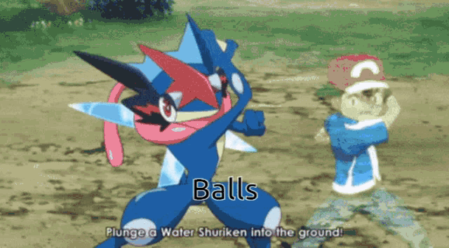 a cartoon of a pokemon with the words " balls " on it