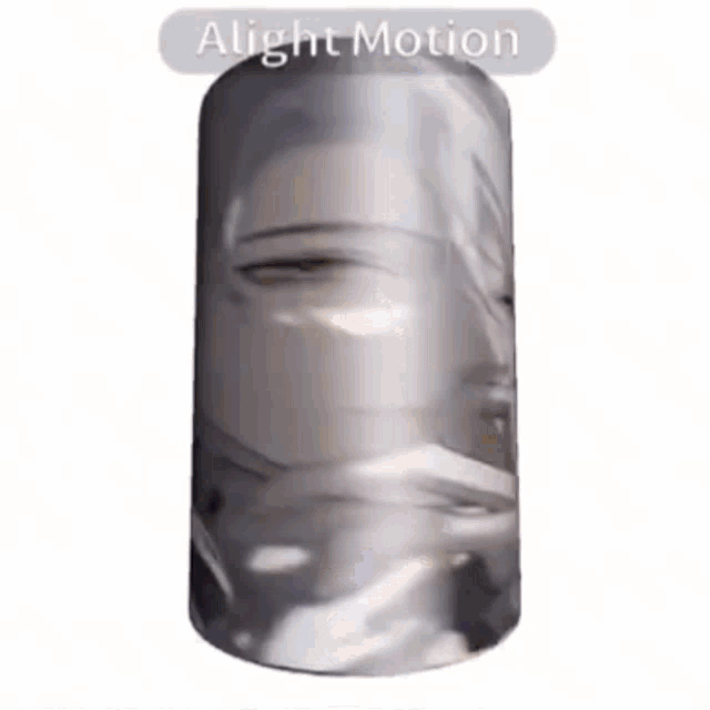 a cylinder with a face on it and the words alight motion on the top