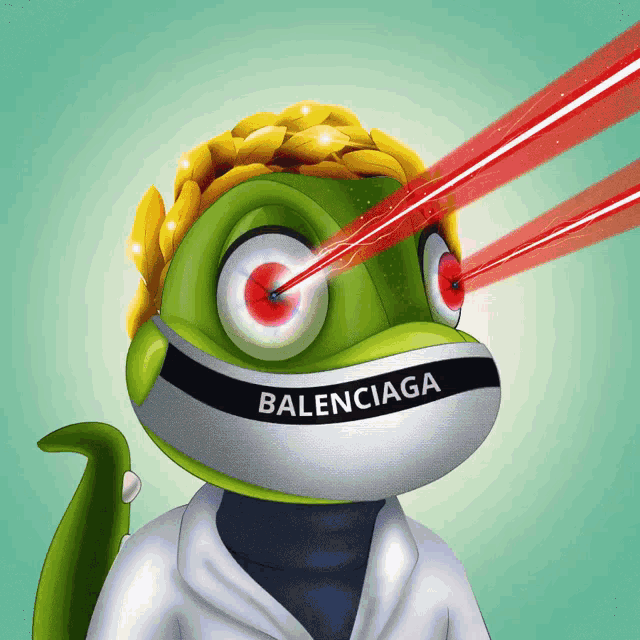 a cartoon lizard with a balenciaga bandana on its face