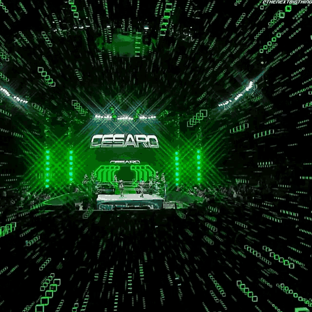 a wrestling ring with the word cesaro on the stage