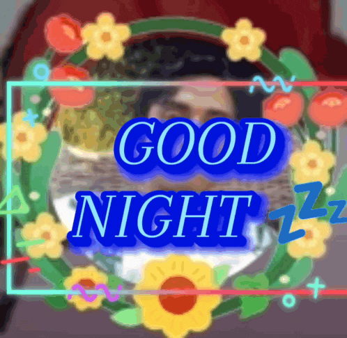 a sign that says good night with a picture of a person