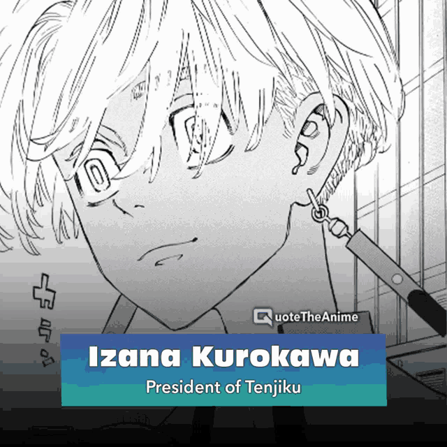 a black and white drawing of a person with the name izana kurokawa