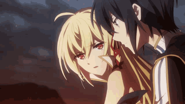 a boy and a girl are looking at each other