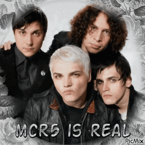 a group of young men are posing for a picture with the words mcrs is real on the bottom