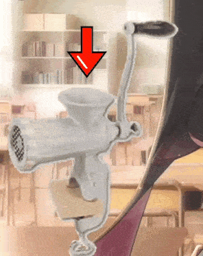 a drawing of a grinder with an arrow pointing down