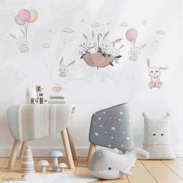 a room with hearts on the wall and a lamp