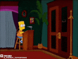 bart simpson is giving a speech at a podium and homer simpson is standing in front of a door
