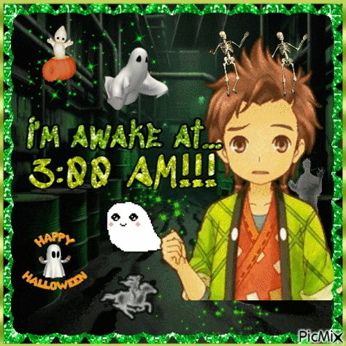 a picture of a boy that says i 'm awake at 3:00 am !!!