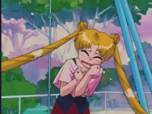 a cartoon girl is crying while sitting on a swing set