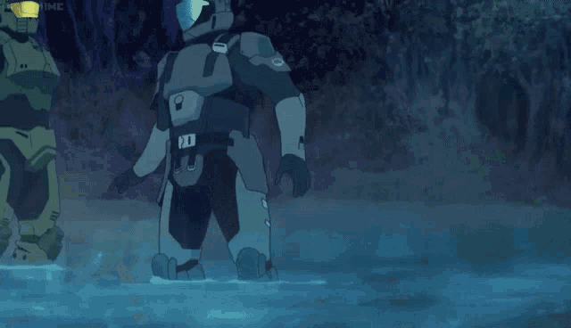 a cartoon of two soldiers standing in the water with the word classic on the bottom left