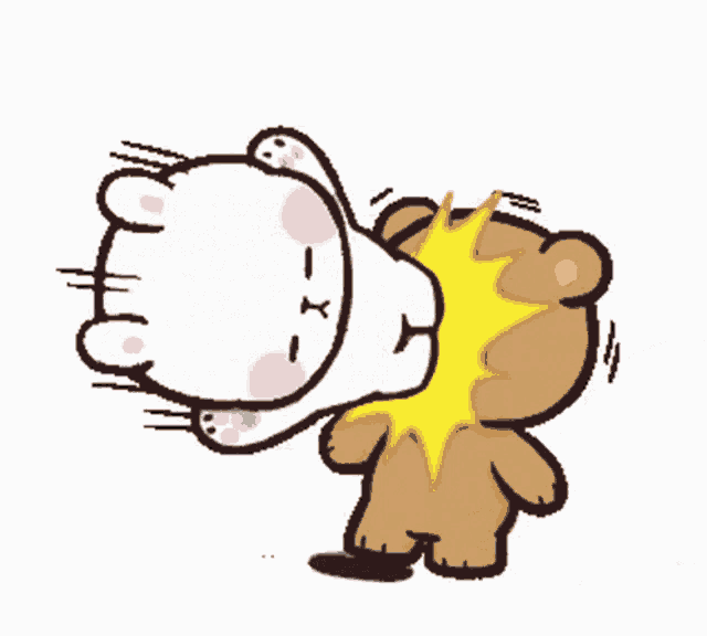 a cartoon of a teddy bear standing next to another teddy bear with a fist in the air