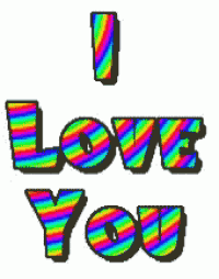 a rainbow colored i love you sign with a white background