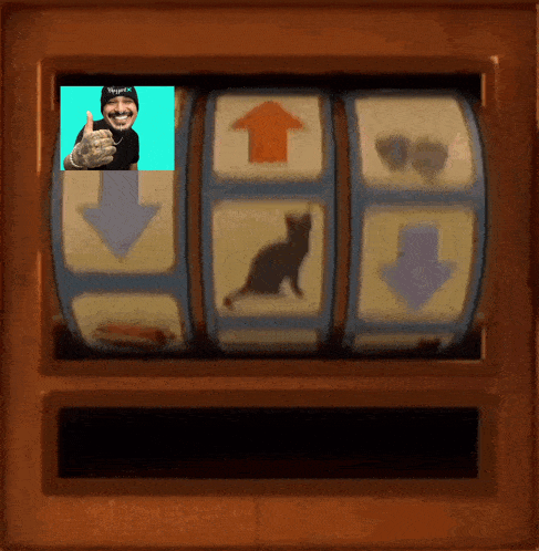 a man is giving a thumbs up in a slot machine