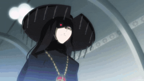 a cartoon character wearing a black hat and a gold chain