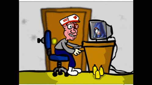 a cartoon of a man wearing a nurse hat